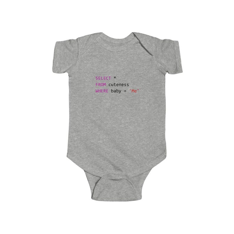 SQL Baby | Funny Baby Onesie | SQL Cuteness Query Bodysuit | Data Analyst Data Engineers | Gift for Programmer Parents | Nerdy Baby Clothes Heather