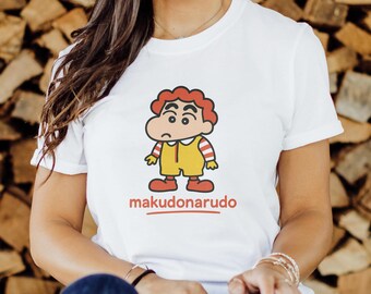 Funny Japanese Makudonarudo Shirt | Cute Manga-Style Fast Food Clown Parody Tee | Nihongo Learner Gift, Kawaii Graphic Unisex T-Shirt