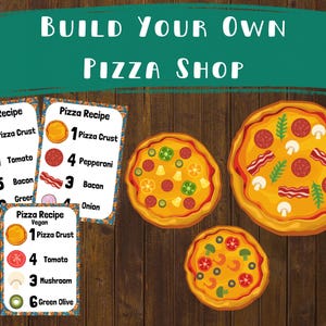 Bouw je eigen pizzeria: leuke voorschoolse activiteit met 14 ingrediënten, receptkaarten, oefengeld, bestelformulieren en creatief spel voor kinderen