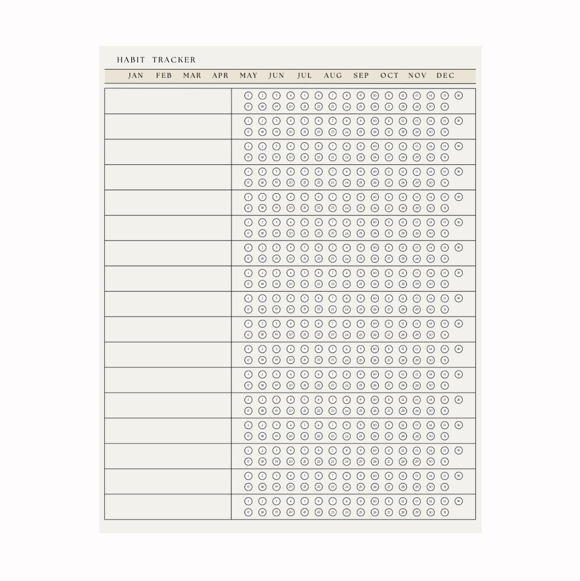 Minimalist Habit Tracker | Printable PDF (7 Colors) W/ B&W Editable ...