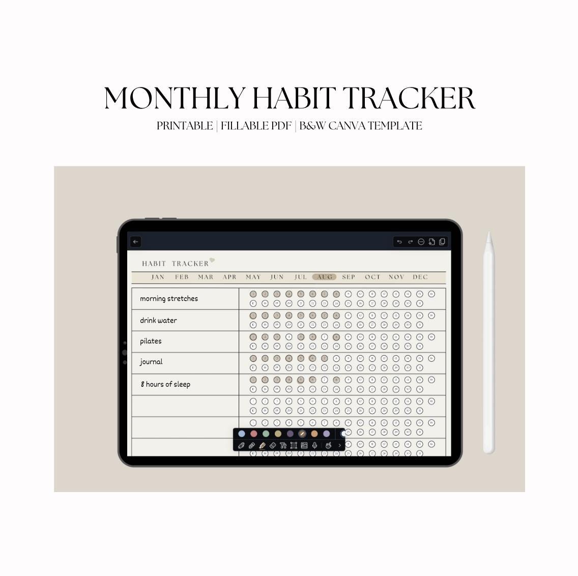 Minimalist Habit Tracker | Printable PDF (7 Colors) W/ B&W Editable ...