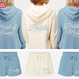 Custom Bridesmaid Sweatsuit, Custom Bridesmaid Pajamas, Bridal Party Set, Wedding Gifts, Bridal zipped Hoodie, Custom Bride zip up hoodie