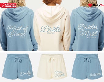 Custom Bridesmaid Sweatsuit, Custom Bridesmaid Pajamas, Bridal Party Set, Wedding Gifts, Bridal zipped Hoodie, Custom Bride zip up hoodie