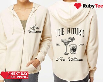Personalized Bride Zip Up Hoodie, Custom Bride Short, Customized Bachelorette Sweatpants, Bridesmaids Hoodie, The Future Mrs Zip, Bride Gift