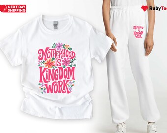 Motherhood is Kingdom Work Shirt Sweatpants Sweatshirt, Christian Mom Tee, Retro Christian Mom Hoodie, Christian Mothers Day Tee, Bible Tee