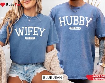 Comfort Colors® Wifey Hubby Shirt, Personalized Engagement Gift For Bride, Wedding Shirt, Bridal Party Shirt, Trendy Hubby Wifey Gift