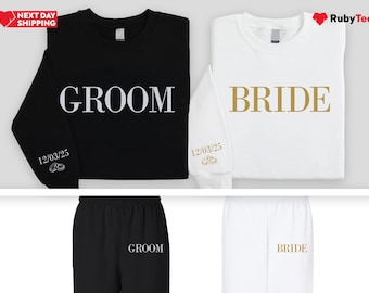 Personalized Bride Groom Gifts, Matching Sweatshirt and Sweatpants, Honeymoon Shirt, Bachelorette Party Gift, Wedding Anniversary Outfit
