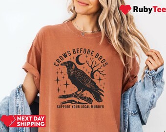 Comfort Colors® Support Your Local Murder Shirt for Crow Lovers, Nature Lovers, Funny Crow Shirt, Goblincore Shirt, Lunar Phase Shirt, Gift