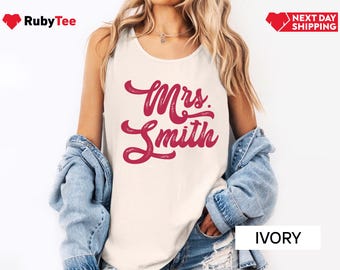 Comfort Colors®  Custom Mrs. Last Name Tank Top, Gift for Bride, Fiance Tee, Newly Engaged Gift, Future Mrs. Tank Top, Personalized Mrs. Tee
