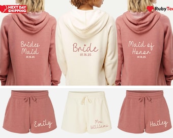 Custom Bridesmaid Sweatsuit, Custom Bridesmaid Pajamas, Bridal Party Set, Wedding Gifts, Bridal zipped Hoodie, Custom Bride zip up hoodie