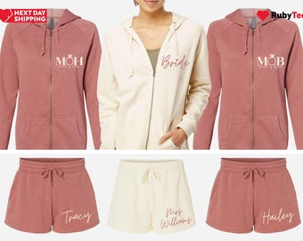 Custom Bridesmaid Sweatsuit, Custom Maid of Honor Pajamas, Bridal Party Set, Wedding Gifts, Bridal zipped Hoodie, Custom Bride zip up hoodie