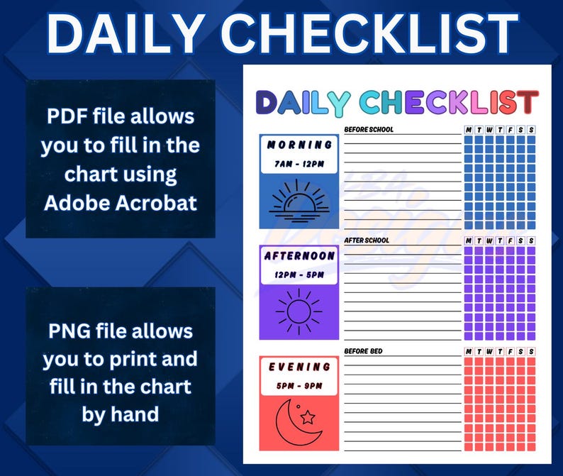 Kids Daily Checklist, Routine Chart, Editable Chore Chart (PDF) - Etsy