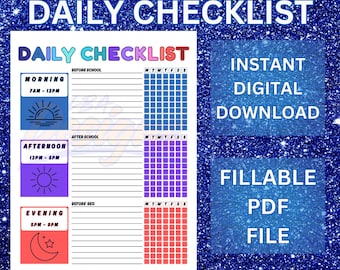 Kids Daily Checklist, Routine Chart, Editable Chore Chart (PDF)