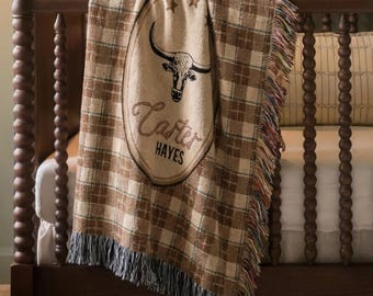 Personalized Western Plaid Cowboy Nursery Blanket