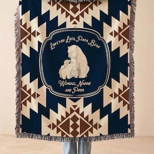 Personalized Papa Bear Woven Blanket Rustic Cabin Style Throw for Dad or Grandpa