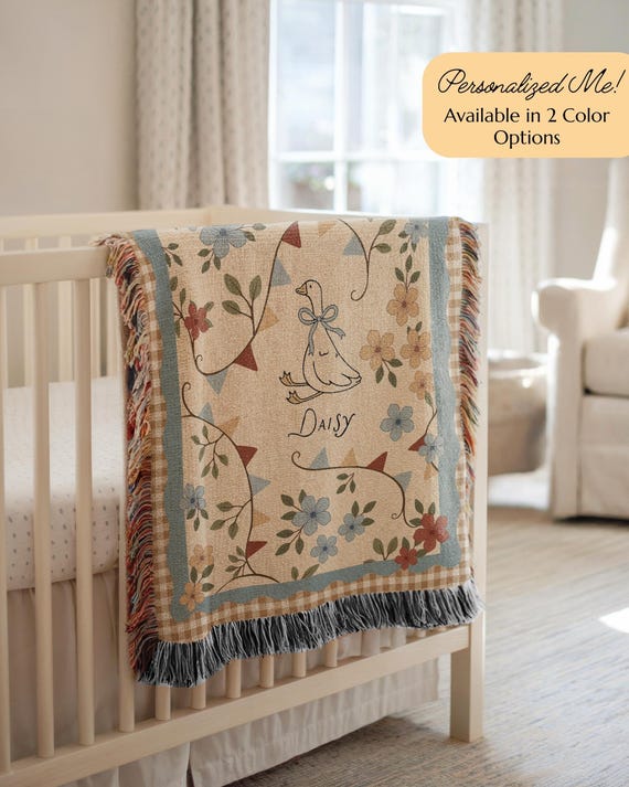 Personalized Cottagecore Goose Blanket Newborn Name Blanket Nursery Decor Baby Girl Gift