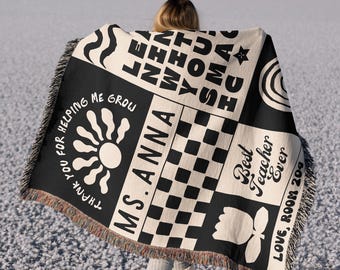 Personalized Teacher Blanket: Custom Cotton Woven Thank You Gift
