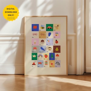 Impression ABC décoration de chambre d'enfants, art mural Montessori, affiche de l'alphabet, cadeau enseignant, décoration neutre entre les sexes, chambre d'enfant, téléchargement numérique imprimable