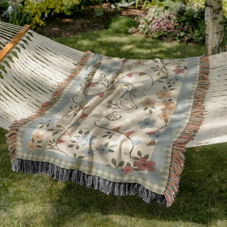 Personalized Cottagecore Goose Blanket Newborn Name Blanket Nursery Decor Baby Girl Gift image 9