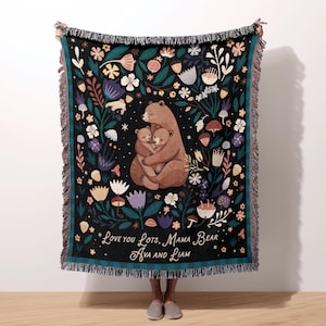 Geschenk für Mama Muttertag Geschenk von Kinder Mama Bär Personalisierte Decke Geburtstagsgeschenk für Mama Oma Benutzerdefinierte Natur Blumendekor Decke
