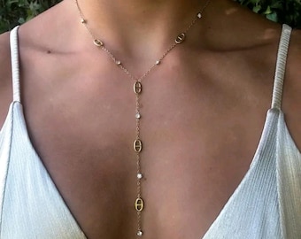 Collier maille marine long - Acier Inoxydable doré ou argent - Collier Y - Collier cravate - Collier femme
