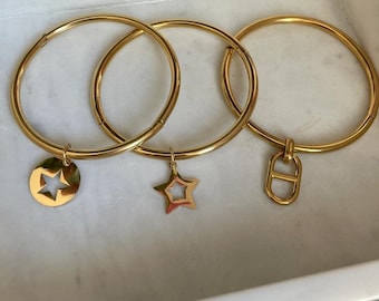 Jonc breloque en acier inoxydable - Jonc maille marine - Jonc ancre - Jonc femme - Jonc doré ou argent - Jonc étoile - Jonc star