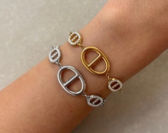 Dames marine mesh armband met strass steentjes - Goud of zilver roestvrij staal - Dames armband - Trendy armband - Anker armband - Stropdas