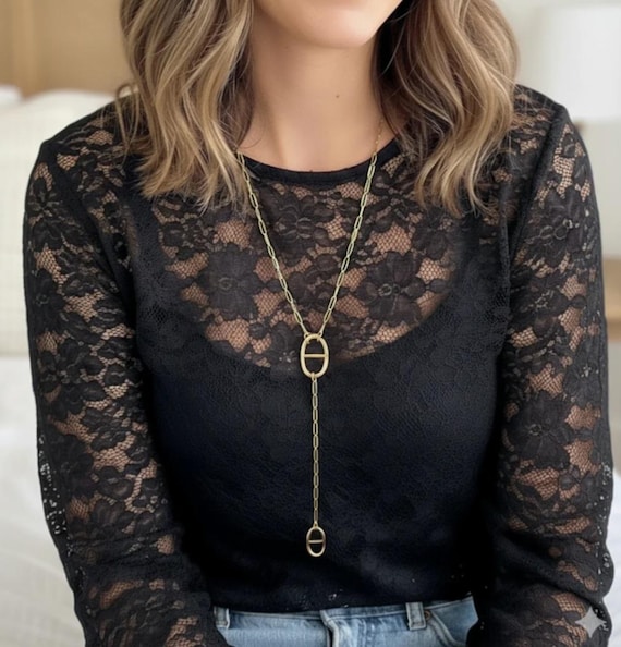 Collier sautoir maille marine - Acier Inoxydable doré ou argent - Collier Y - Collier cravate - Collier femme - Sautoir long acier