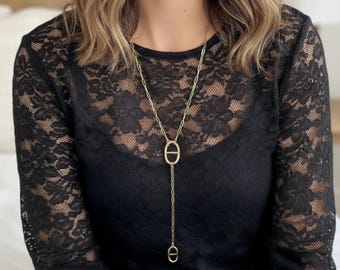 Collier sautoir maille marine - Acier Inoxydable doré ou argent - Collier Y - Collier cravate - Collier femme - Sautoir long acier