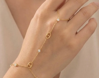 Pulsera de mano Marine Link - Acero inoxidable - Eslabón de ancla - Pulsera con anillo - Adecuada para dedos y muñecas delgados a medianos