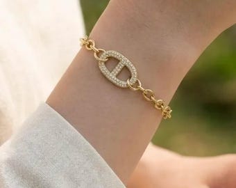 Dames marine mesh armband met strass steentjes - Goud of zilver roestvrij staal - Dames armband - Trendy armband - Anker armband - Stropdas