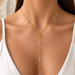 Collier maille marine long - Acier Inoxydable doré ou argent - Collier Y - Collier cravate - Collier femme