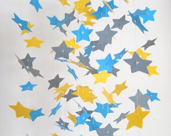 Star Nursery Mobile Yellow Gray and Blue