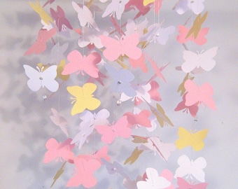 Butterfly Mobile in Pink Yellow and White