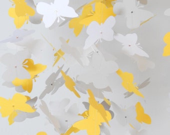 Butterfly Mobile in Yellow White and Light Gray