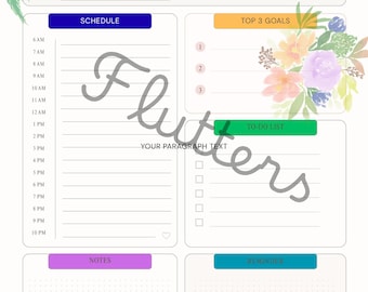 Printable Daily Planner Instant Download Bright Colors and Flowers