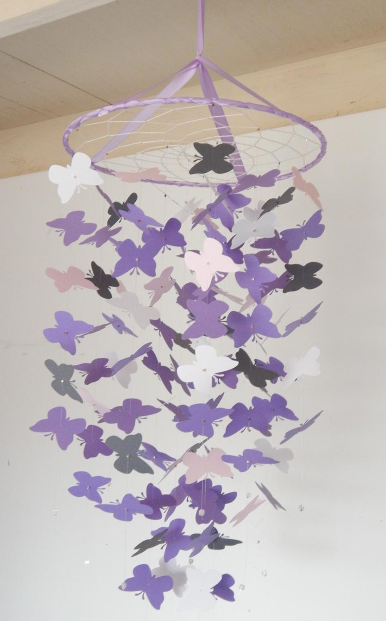 Lavender Butterfly Nursery Mobile: Handmade Baby Room Decor image 2