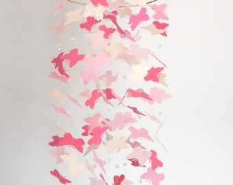 Pink and Cream colored crystal Butterfly Mobile