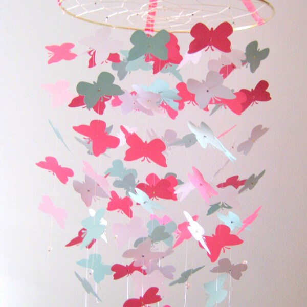 Pink Green and White Butterfly Nursery Mobile Girl Nursery Decor