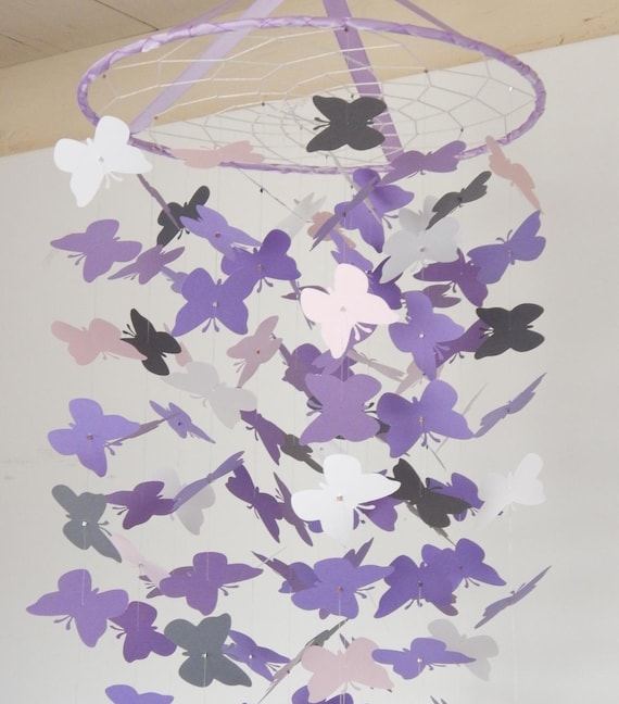 Lavender Butterfly Nursery Mobile: Handmade Baby Room Decor