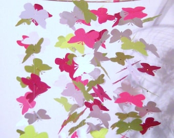 Butterfly Nursery Mobile Pink Green and White
