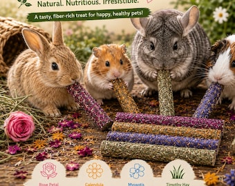 Timothy Hay Sticks: Rabbit Rose Petal, Calendula, Myosotis Treats (4 ct)