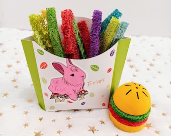 Loofah Fries Chews, Fruit Infusion, Small Animal Toy | Rabbit, Guinea Pig & Small Pet Treat | Cage Enrichment Toy | Bunny Birthday Treat