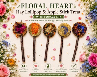 Floral Hay Lollipop: Apple Stick Treat for Small Pets, Jasmine, Rose, Calendula Forage Mix