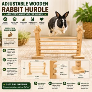 Adjustable Kine Pine Wood Rabbit Jump Hurdle, Small Pet Exercise Obstacle, Boredom Buster