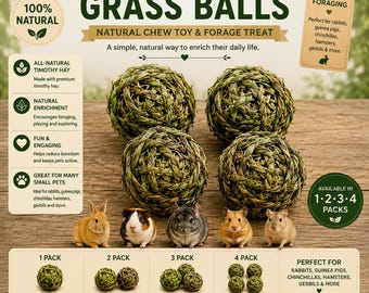 Timothy Hay Grass Balls, Natural Forage Enrichment Chew Toy for Rabbit Guinea Pig