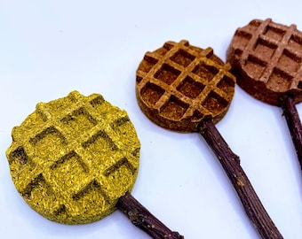 Small Pet Waffle Lollipop Treats, Natural Ingredients, Rabbit, Guinea Pig, Hamster Enrichment