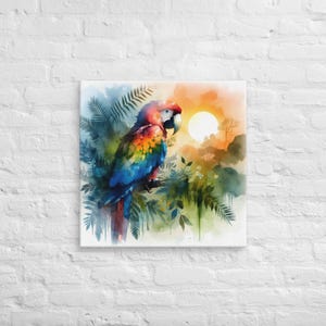 Vibrant Abstract Art of Parrot in the Jungle - Original Watercolor Painting with Colorful Geometrical Design