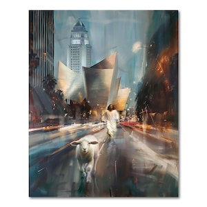 Parable of the Lost Sheep, Jesus Christ finds the lost sheep in Los Angeles, The Good Shepherd Digital Art Print Poster, Digital Download