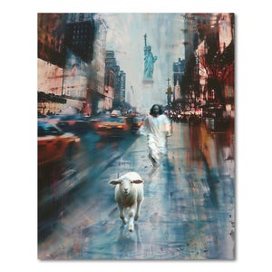 The Lost Sheep in New York, Jesus finds the lost sheep, The Good Shepherd Jesus Christ, Digital Print, Art Picture Poster, Digital Download